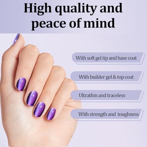 210pcs Cat Eye Press on Nails for Women 7 Colors Short Square Chameleon Series