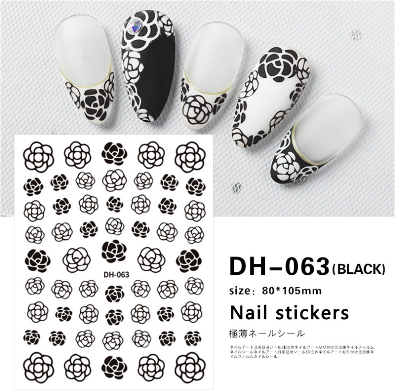 Nail art 3D stickers Adhesive Decals White Black Gold Rose Flower DH63 DIY NS53