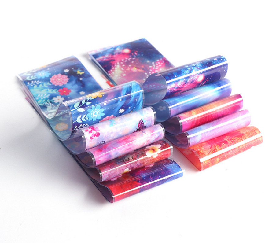 10pcs Sky Butterfly Flower Nail Art Film Foil Transfer Decals Manicure DIY XK123