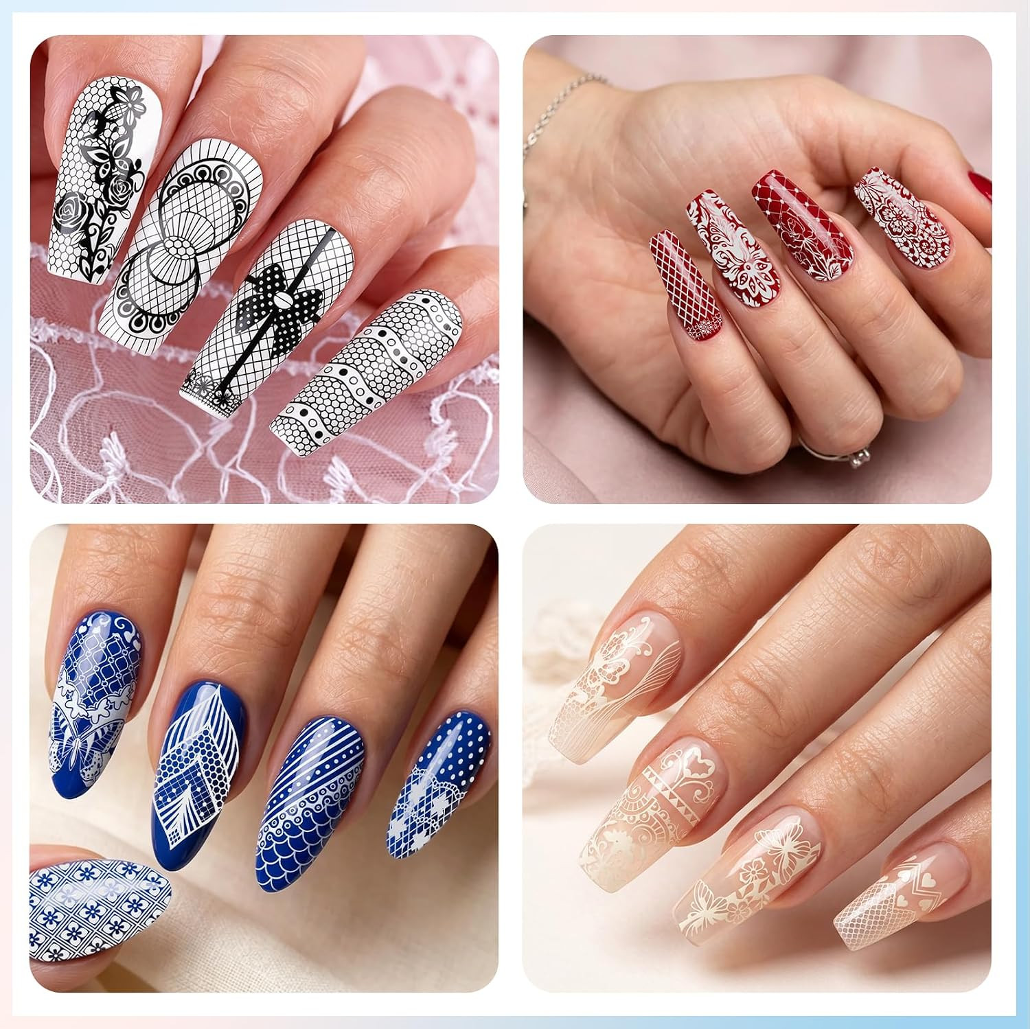 13Pcs Nail Stamping Plates Set – Lace Series Nail Art Stamper and Scraper Kit, P