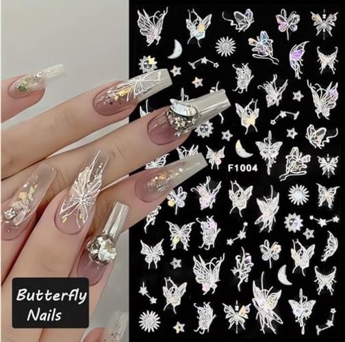 8 Sheets Aurora Butterfly Nail Art Stickers Decals 3D Hollow-Out Self Q3