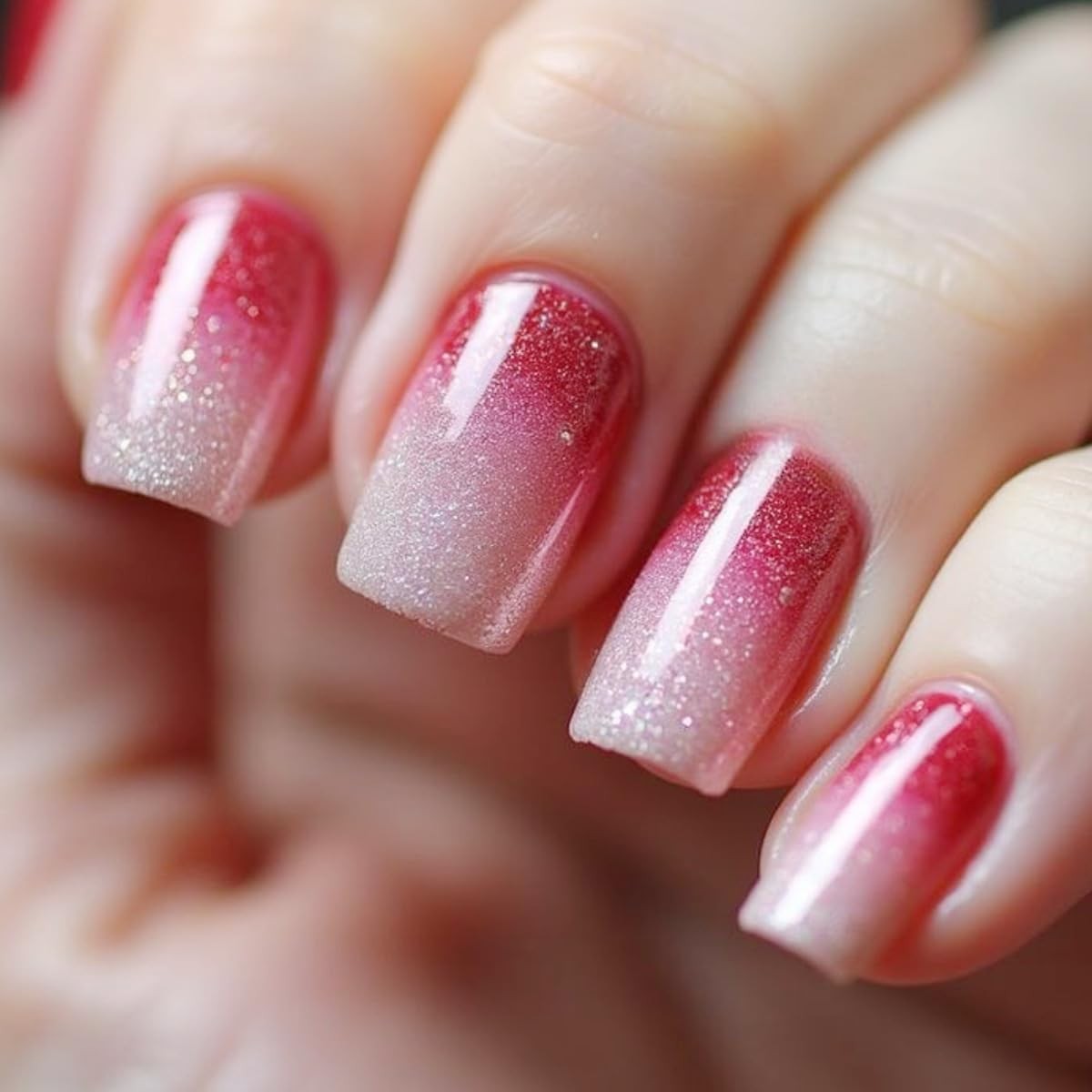 24Pcs Red Ombre Press on Nails Short Square QUNQINLI Spring short, Ombre3