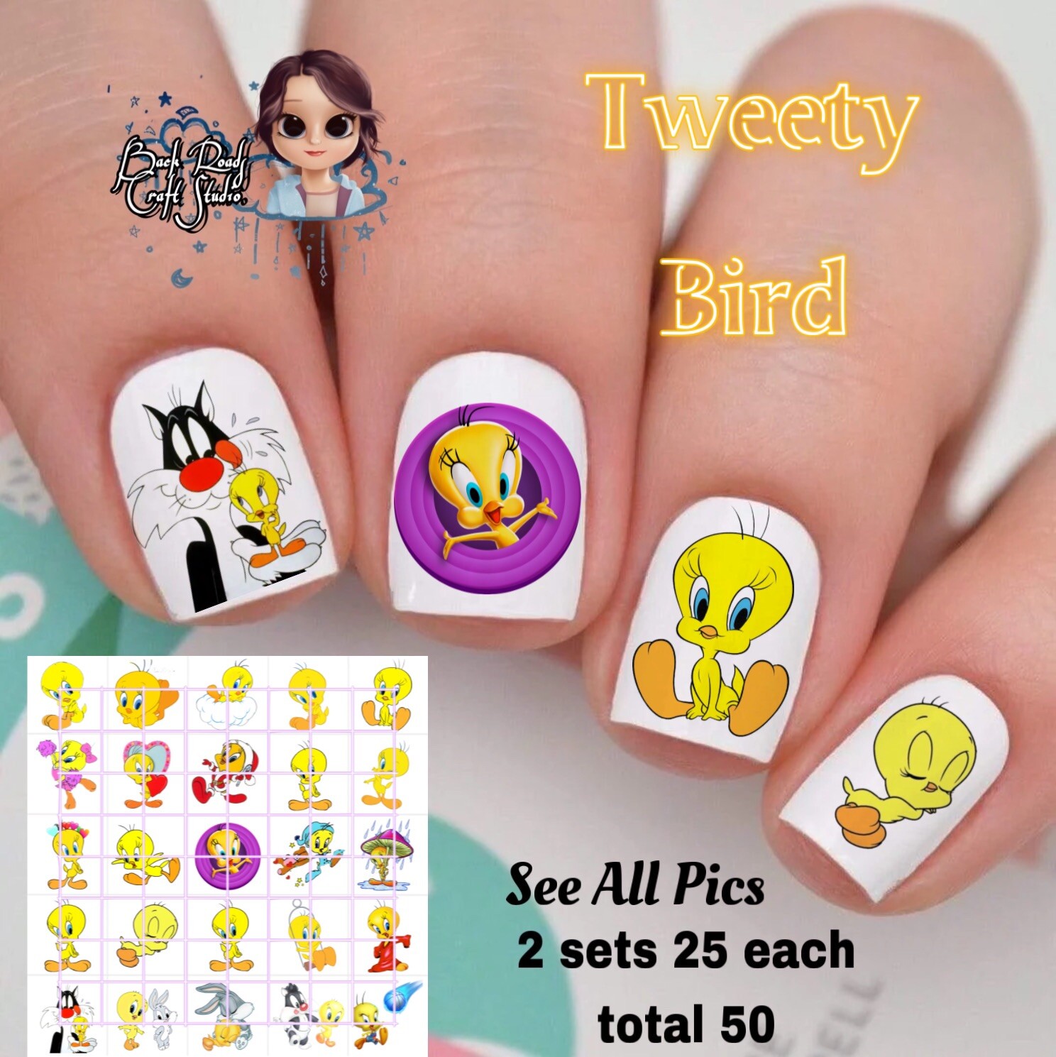 Tweety Bird Waterslide Nail Art Decals Set of 50 Instructions Included & Bonus