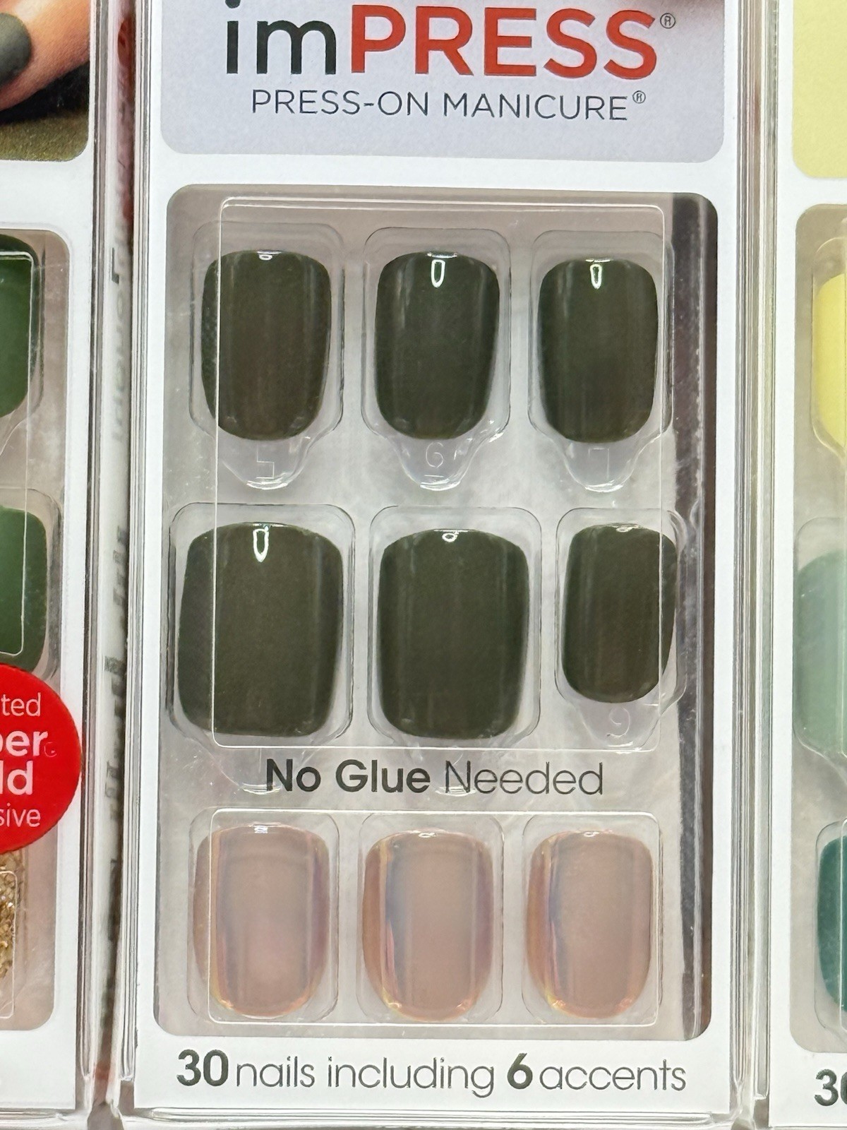 Kiss imPRESS No Glue Press-On Nails Manicure Short Squoval Green Yellow Lot Of 3