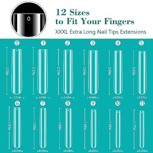 3XL Clear Full Cover Nail Tips for Acrylic Nails Professional, 240pcs with box