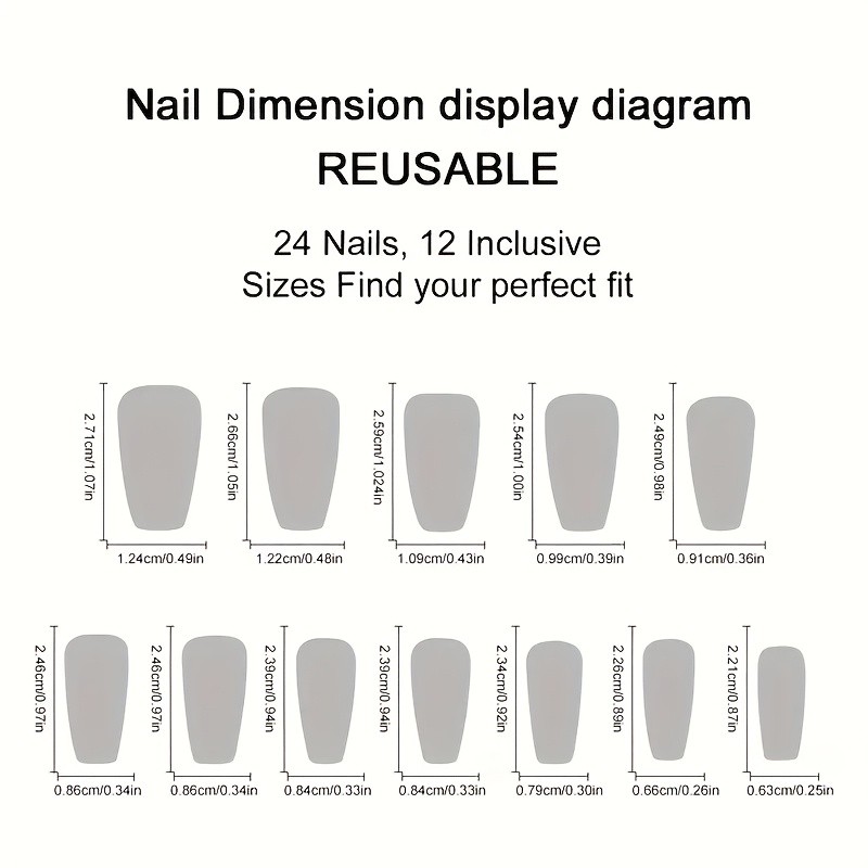 96PCS (4 Packs) Long Coffin Press on Nails Multi-Design Reusable False Nails