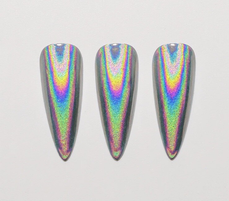 3 Types Unicorn Nail Chrome Powder Pink Rainbow White Transparent Effect Nails