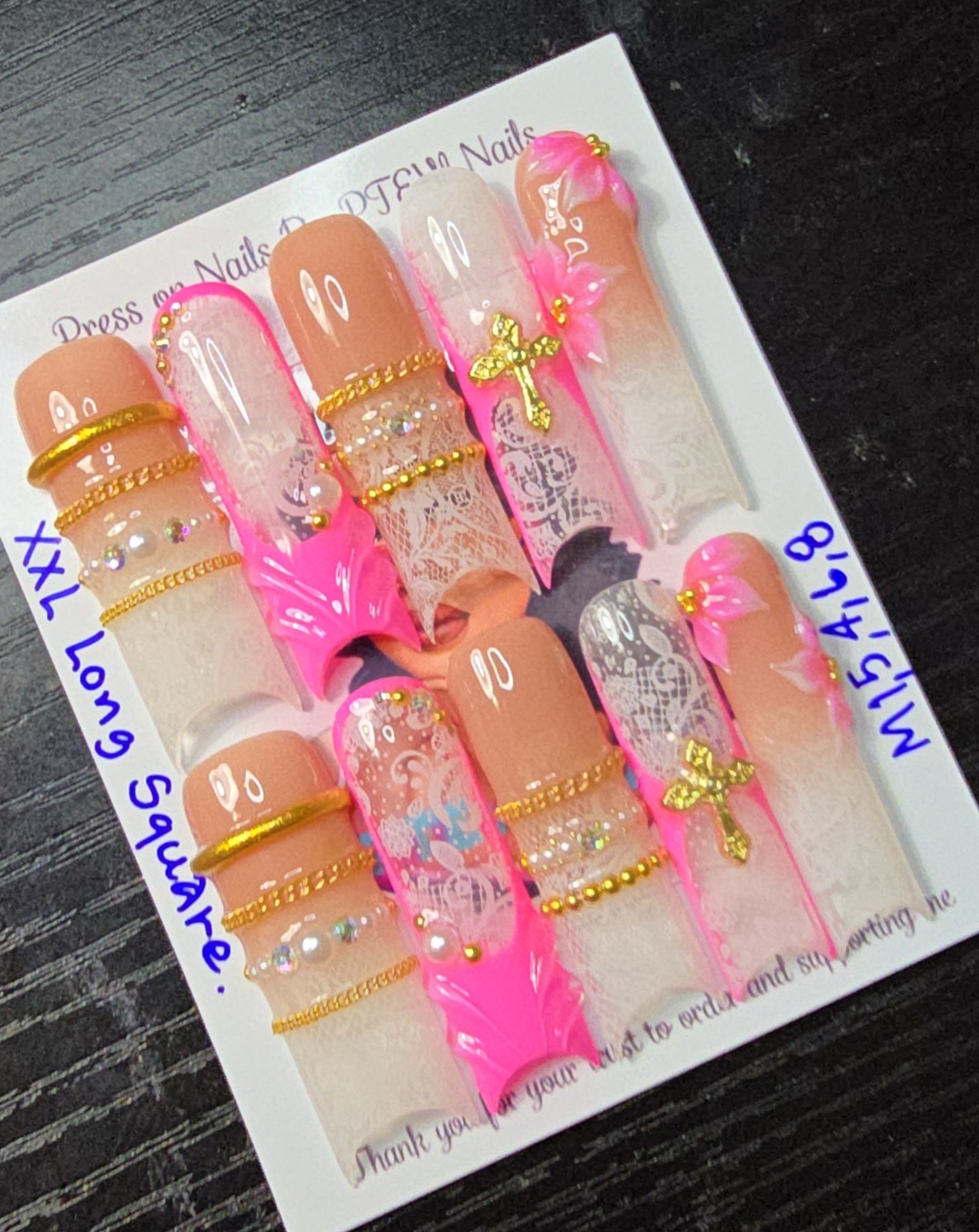 Handmade Gel Press On Nails,Luxury Nails Medium Size 1,5,4,6,8 XXL Long Square