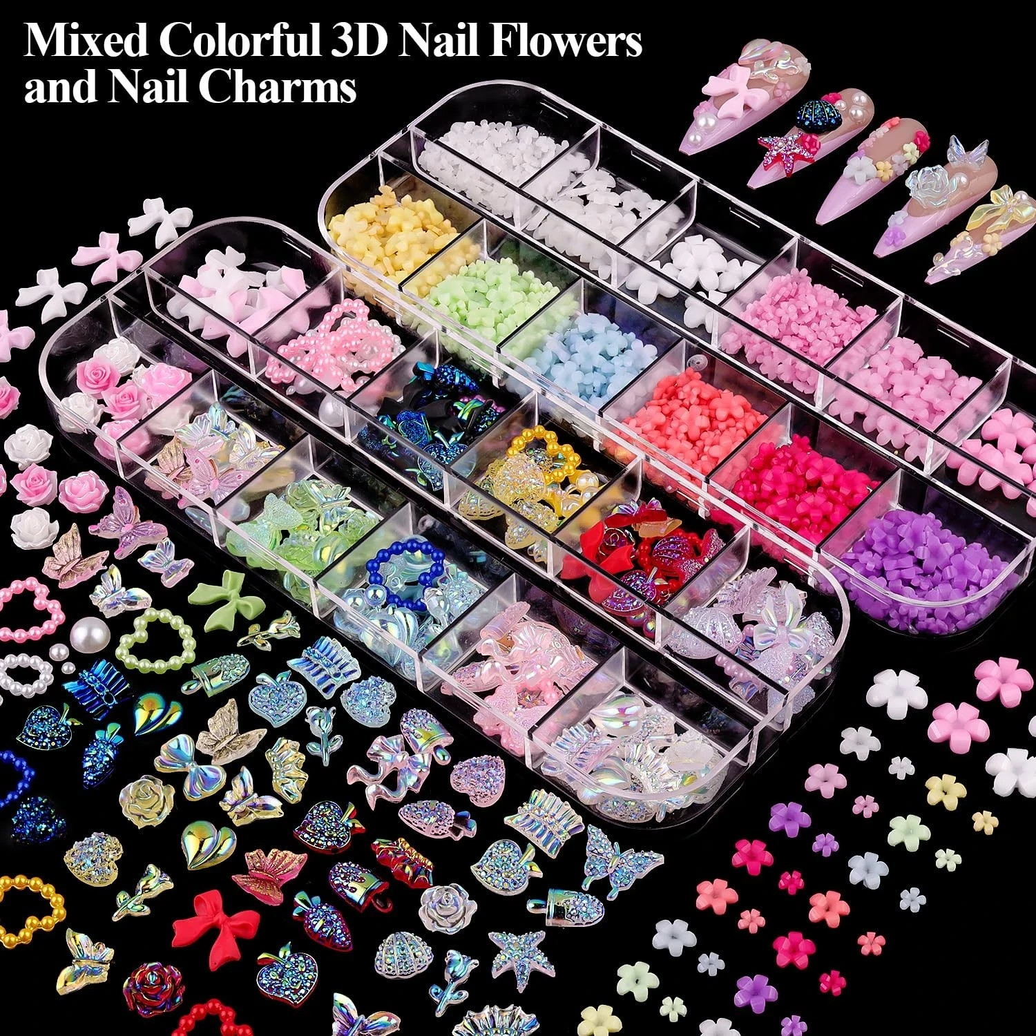 8 Boxes Nail Charms and Gems for Manicure, Flat Pearls Nail Flowers Nail Rhin…