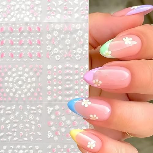 5000Pcs Flower Nail Stickers 3D Self Adhesive Pink Daisy Self Colourful Flower