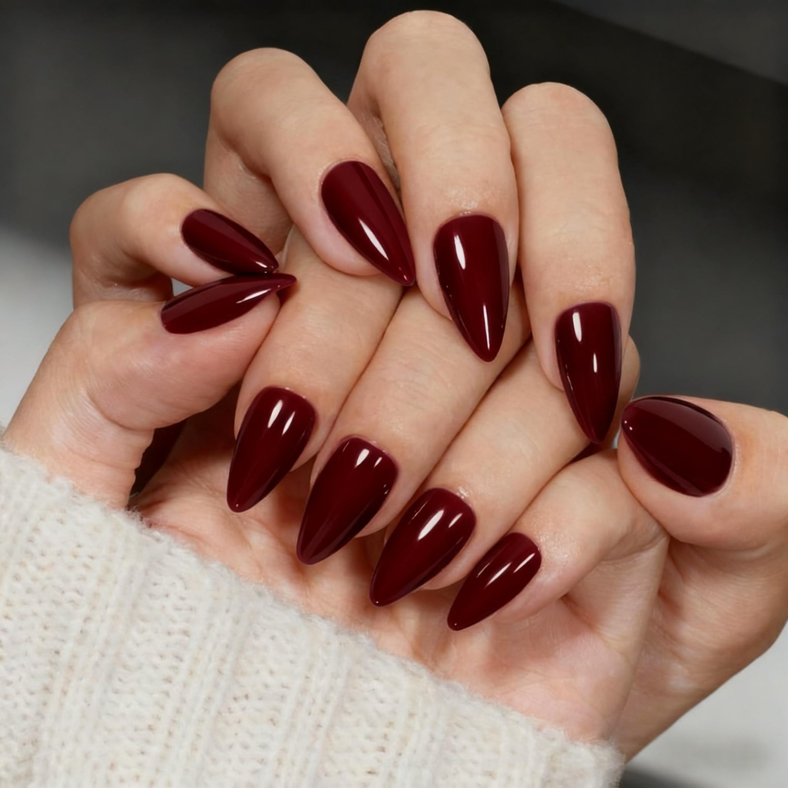 SXVME Press on Nails Dark Red Almond