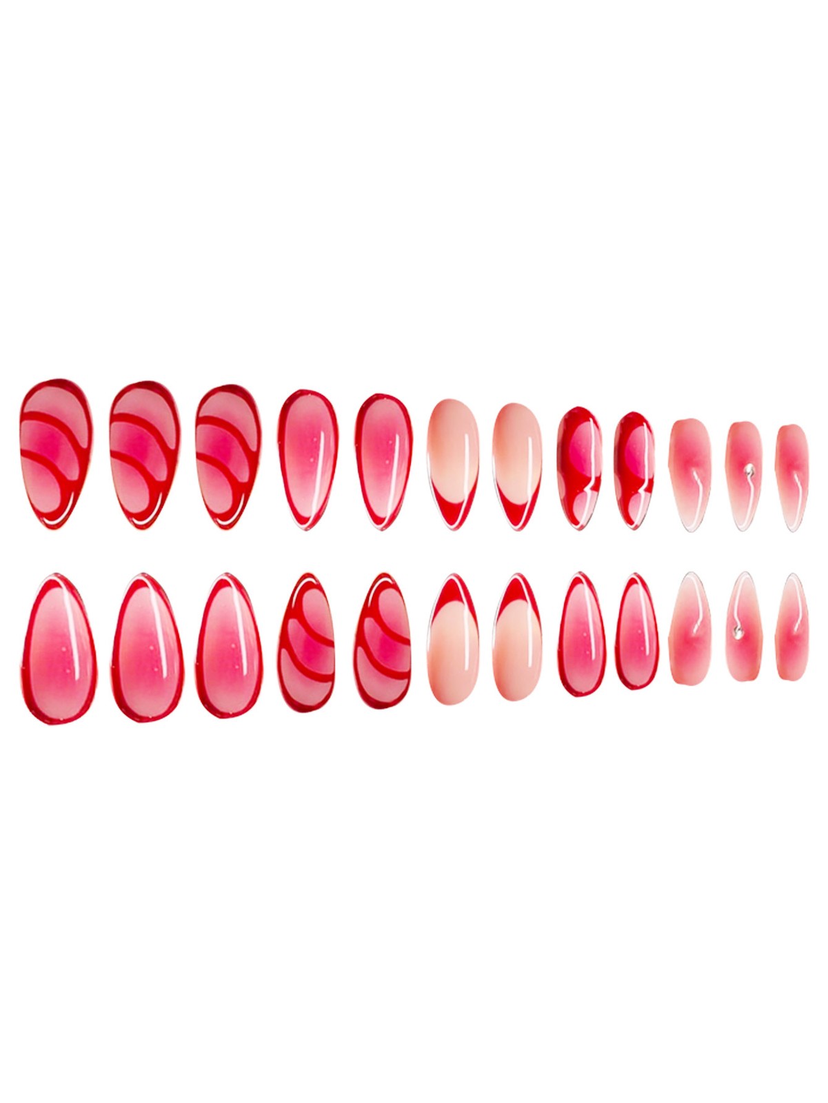 24Pcs Red Ombre French Almond Press On Nails Wholesale