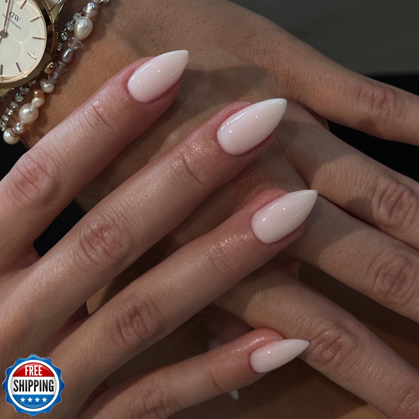 SXVME White Press on Nails Short Almond Shaped, White Nails Press on, Natural