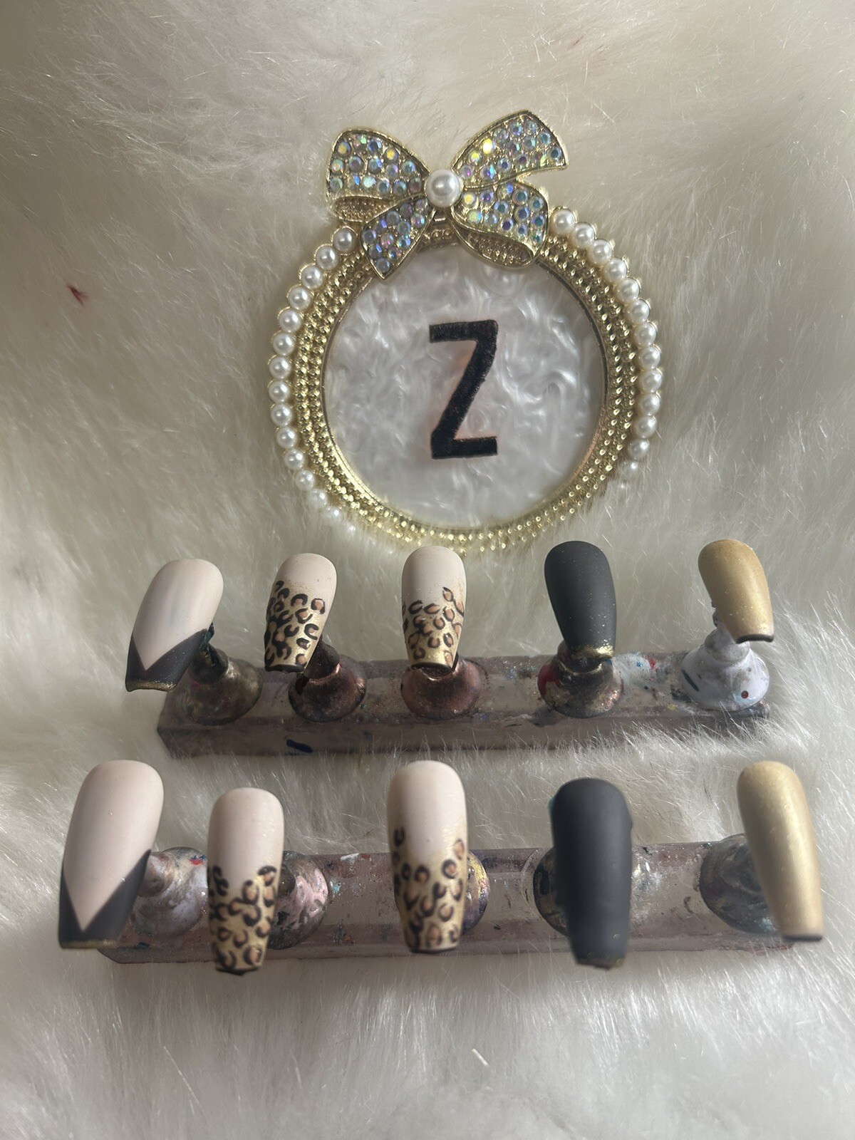 Z NAILZ! Handmade M Coffin Animal Print Black/Gold Press On Nails