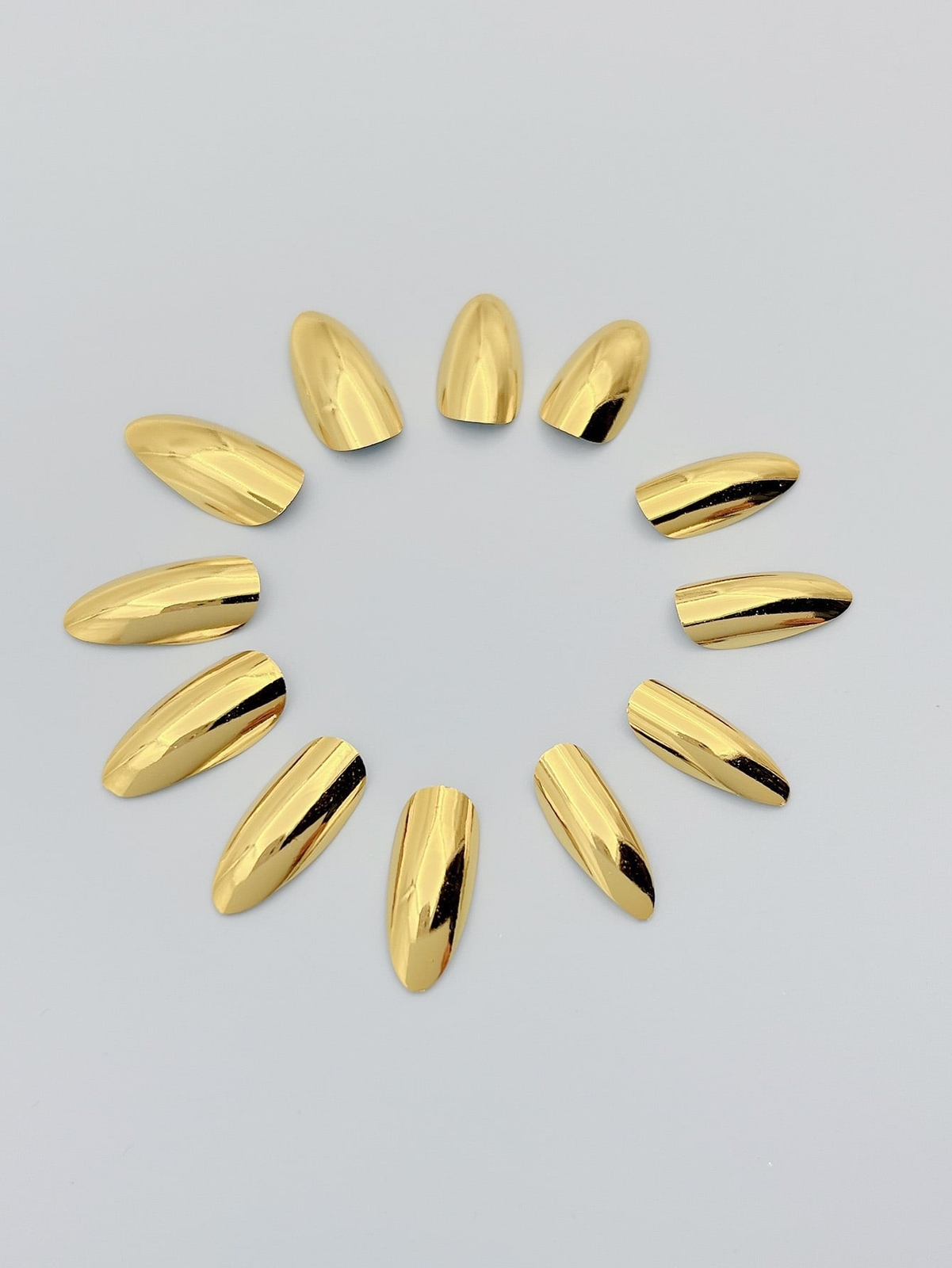 24pcs Almond Gold Solid Mirror Fake Nail False Nails Press On Nails Glue On