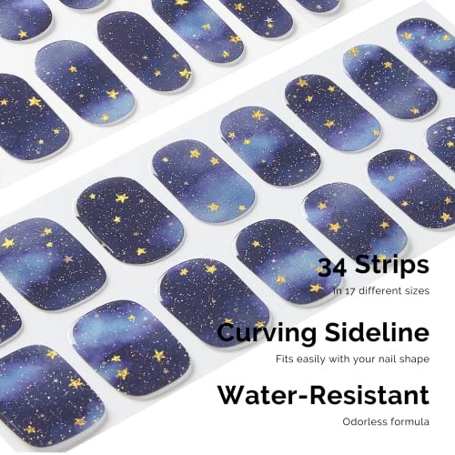 34 pcs Gel Nail Strips – Semi Cured – Long Lasting Polish – Starry Night