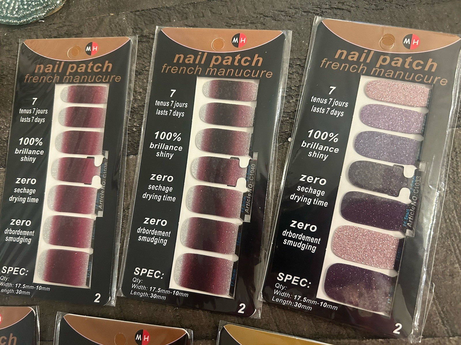 Nail Patch French Manicure Polish Stickers Last 7 Days 13 Different Sets Glitter