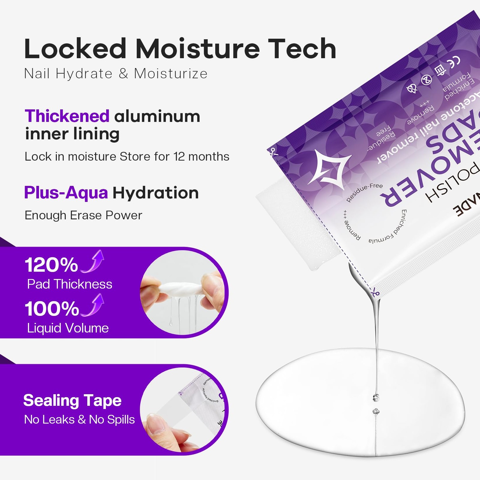 Glamonade Nail Polish Remover Pads: Acetone Gel 100 PCS