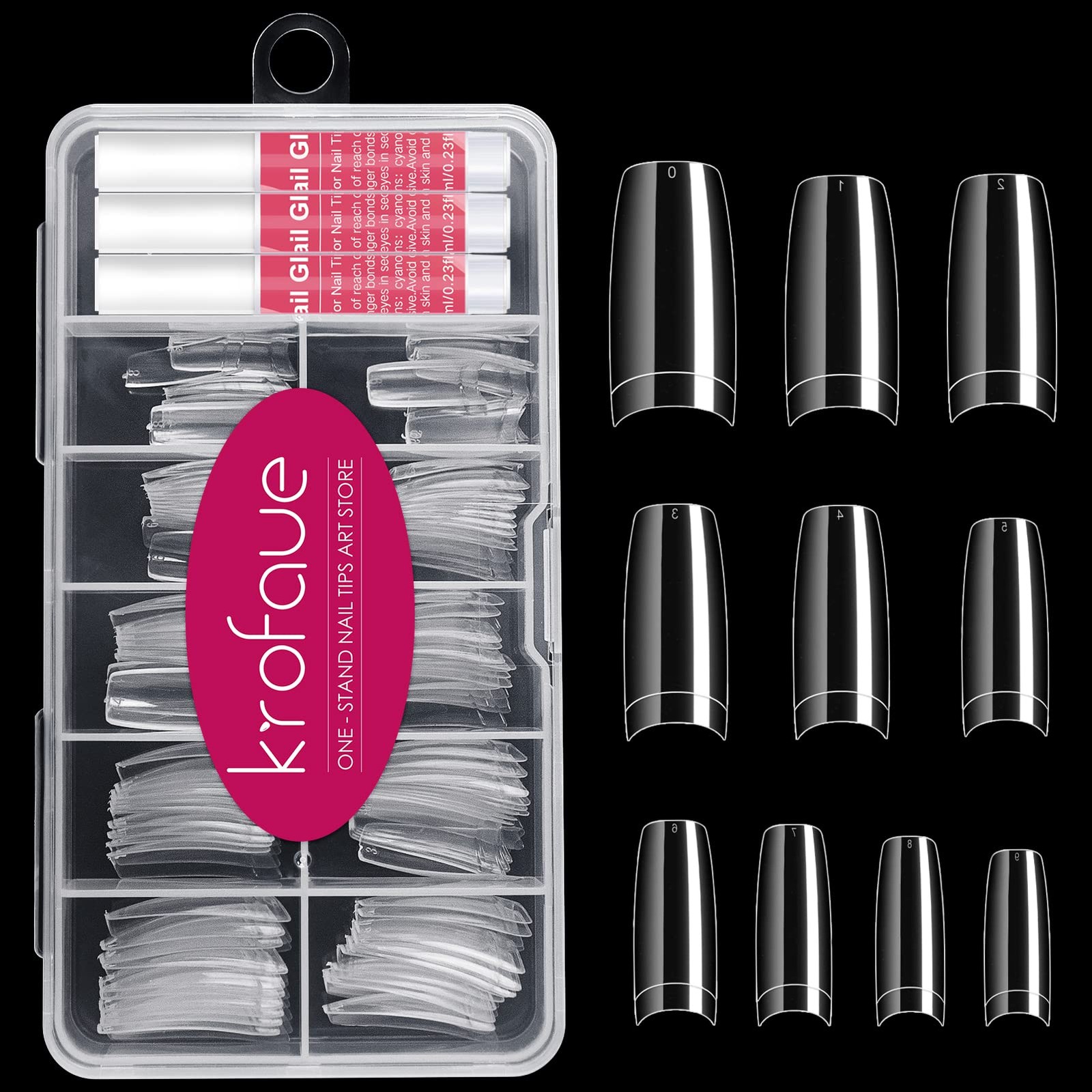Clear Acrylic False Nail Tips with Nail Glue Kit for Nail Extension