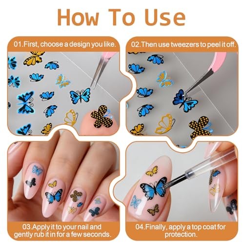 90 Sheets Nail Stickers for Nail Art DIY, 3D Nail Art Stickers Decals, Self