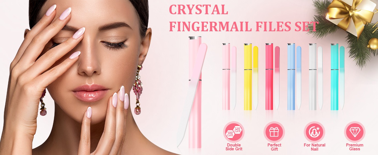 6 Pack Glass Nail File for Natural Nails, Stocking Stuffers for Teen Girls Women