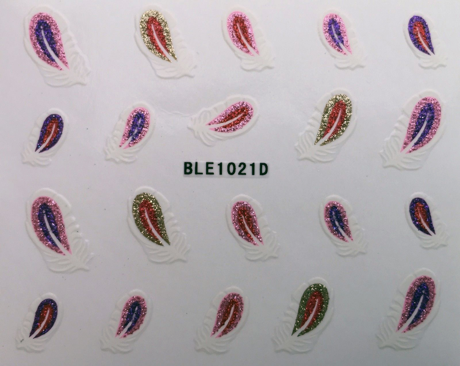 3D Nail Art Glitter Stickers Decals Purple Green Gold Pink Stripes Feathers 071