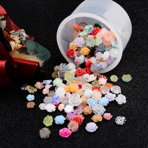 100Pieces 3D Flowers Rose Nail Art Charms Kits Acrylic Resin Camellia Nail Art