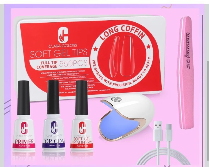 Clara 6pc Coffin Nail Tips , Glue UV Lamp Kit , 550 Nails *Gel Adhesive Exp 2024