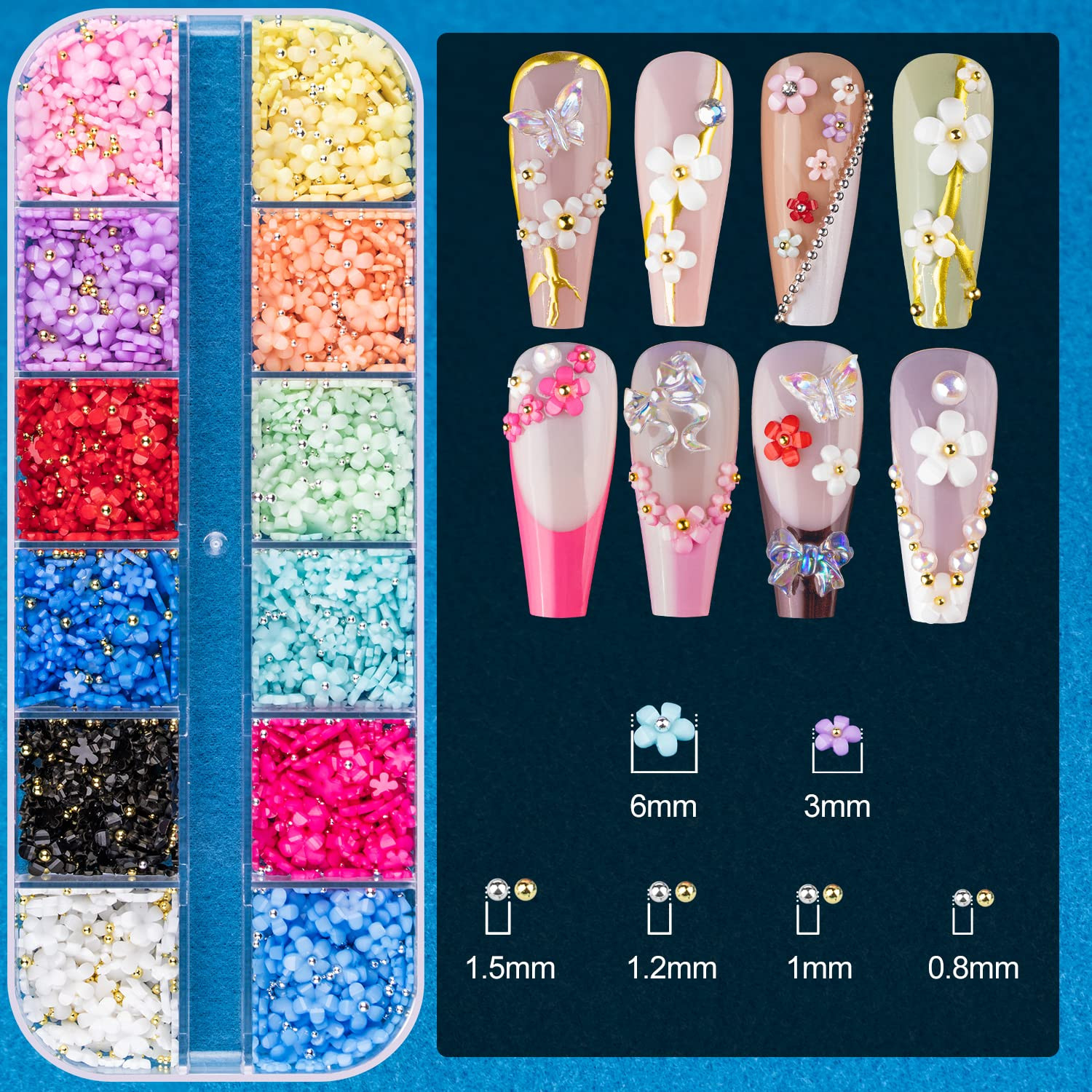 Kit Pegamento Strass Unas 15ml 3D Flores Brillos Perlas Lazo Pinzas Pincel Dual