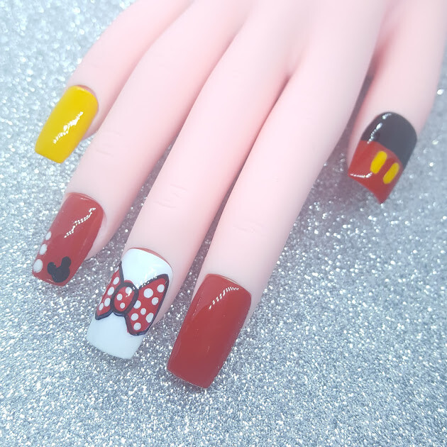 Red White Mickey Press On Nails Disney Mouse Bow Nail Set Handmade Hard Gel