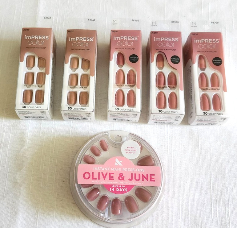 6 Brand New Boxes of Press-On Nails/5 imPRESS & 1 Olive & June – Variety (NEW)