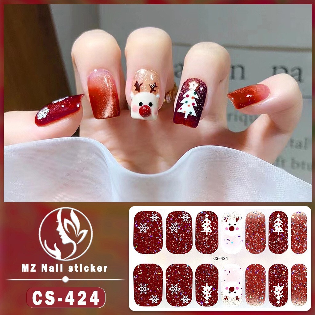 5 pcs hot sale Christmas Nail Stickers Semi Cured Gel Nail Stickers UV Lamp