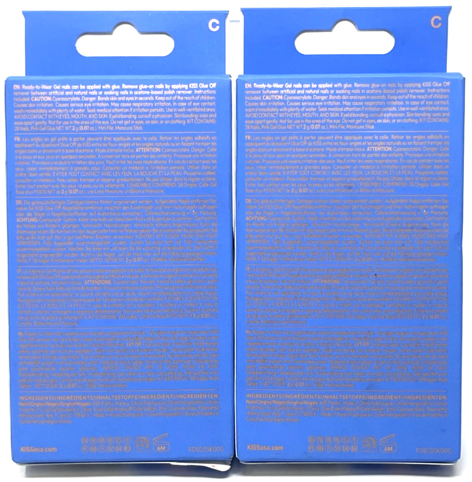 (2) Kiss Gel Fantasy Dream Dust Nails New In Packaging 92277 FD02X Blue Glitter
