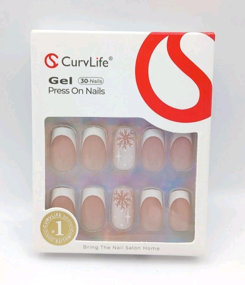 Curvlife Gel Frosty French Tip Curvlife Soft Press-On Nails, 30 Nails