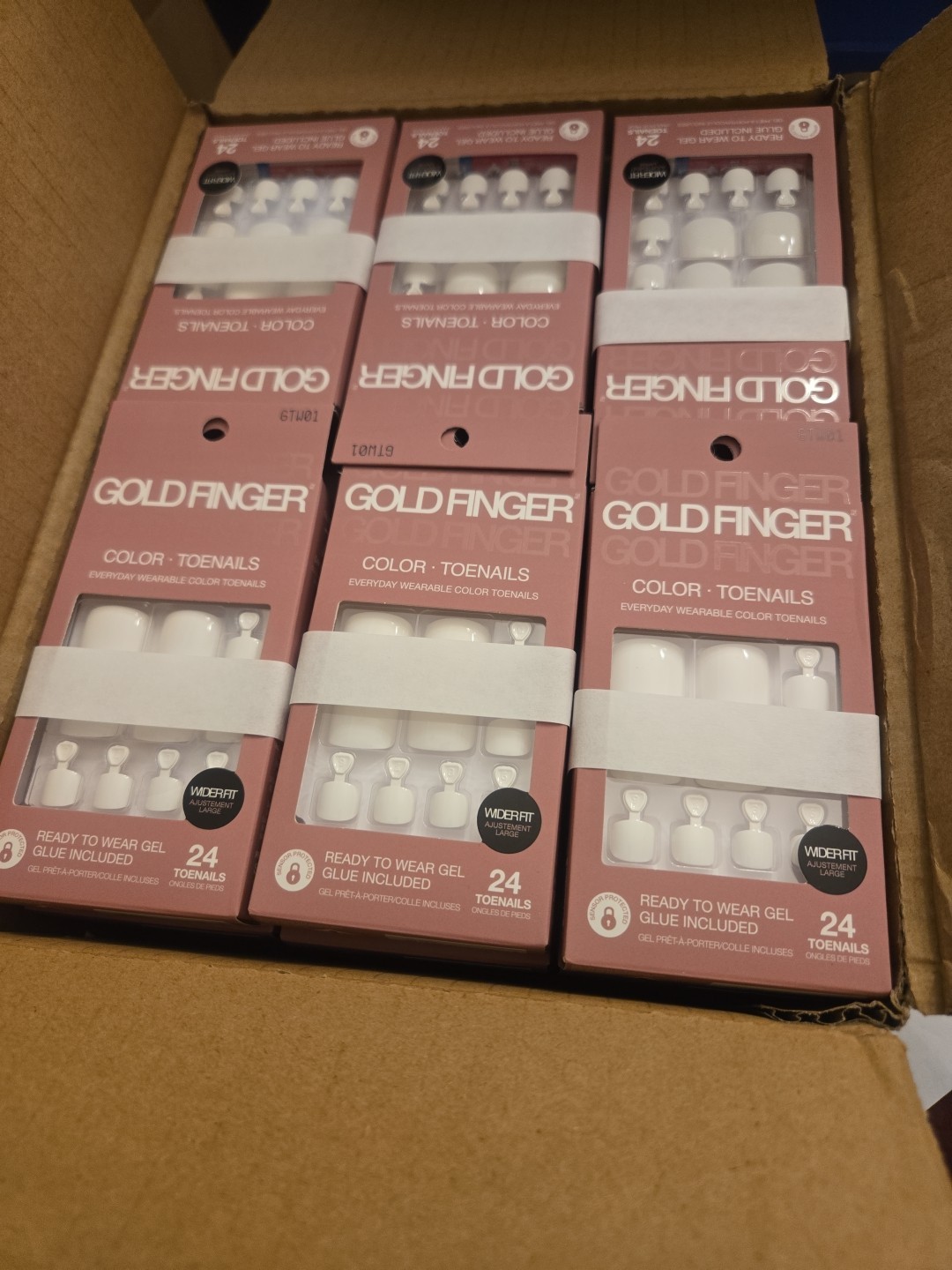 6 Boxes of Goldfinger White Toe Nails Glue Included In Each Pack