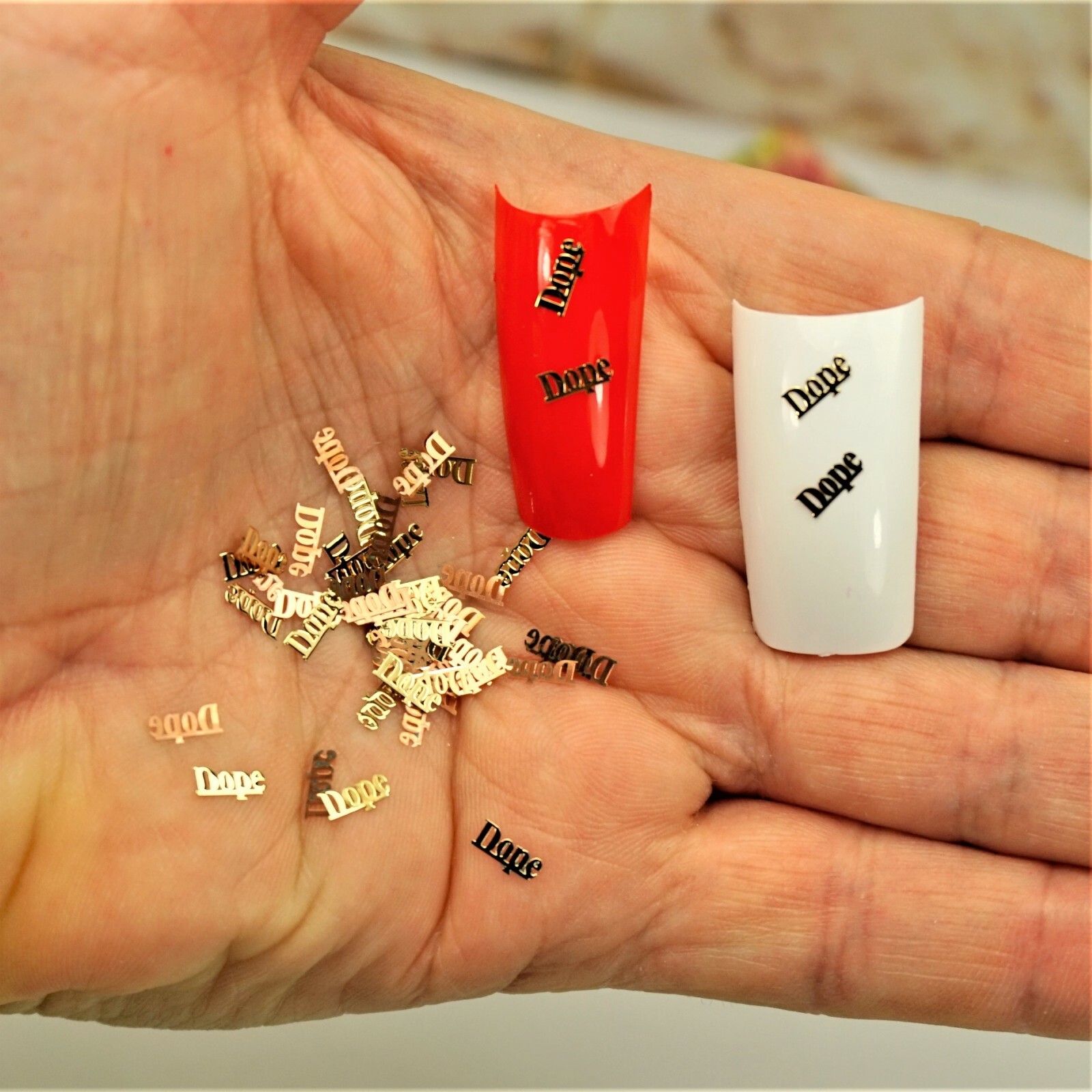 25 GOLD METAL “DOPE” NAIL CHARMS NAIL DECALS SMALL GIFT IN BOX FOR WOMEN