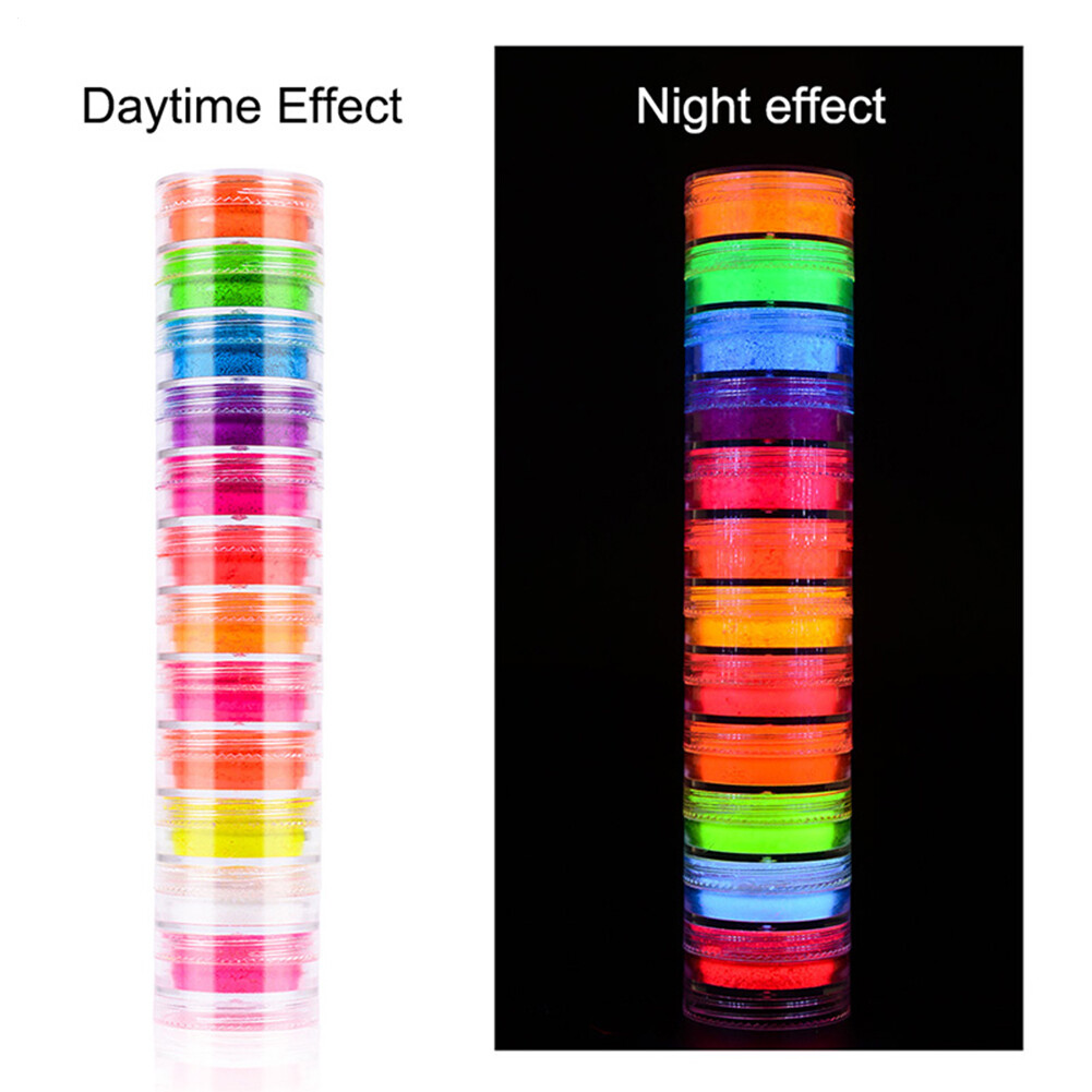 12 Colors Neon Pigment Nails Powder Dust Ombre Phosphor Fluorescent Glow Daily