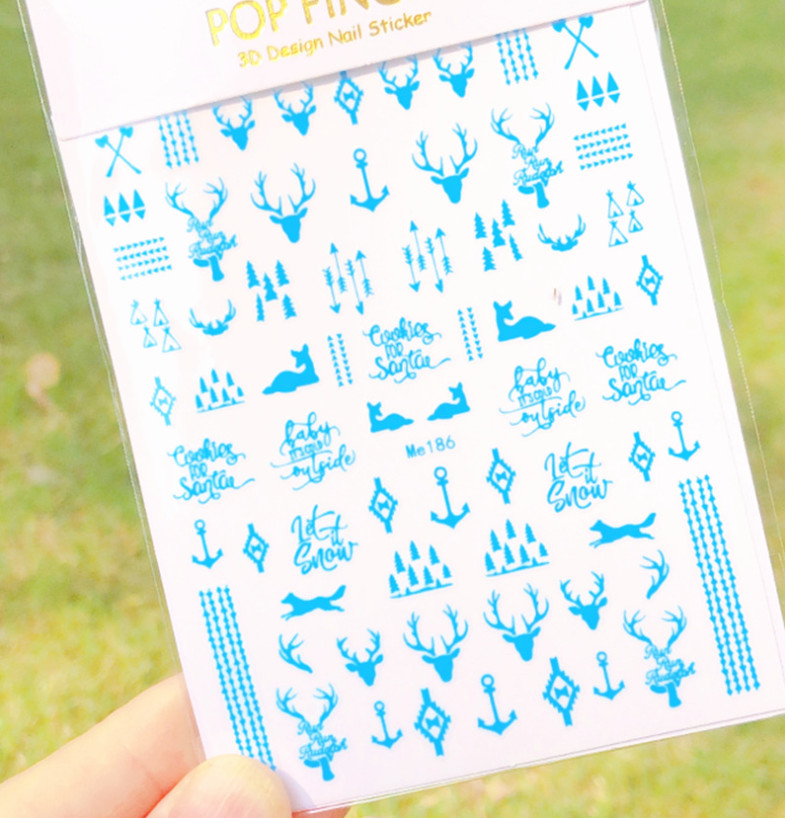 3D Nail Art Sticker Decals Blue Winter Hunting Deer Anchor Dog Stick Me185 NH18