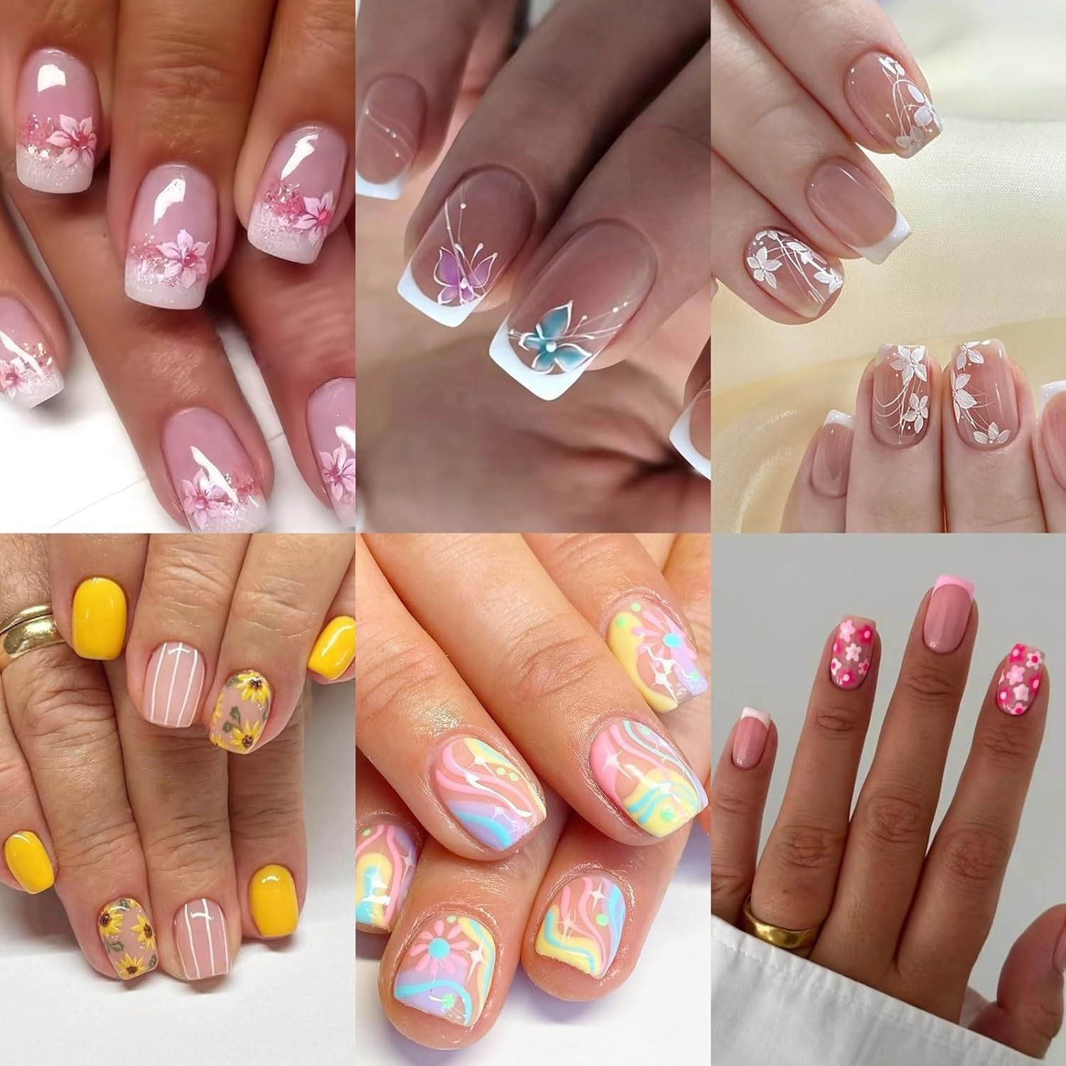 CTTHNBD SHOP Almond, Flower & Leaf Press On Nails – Short, Medium Sizes – 6