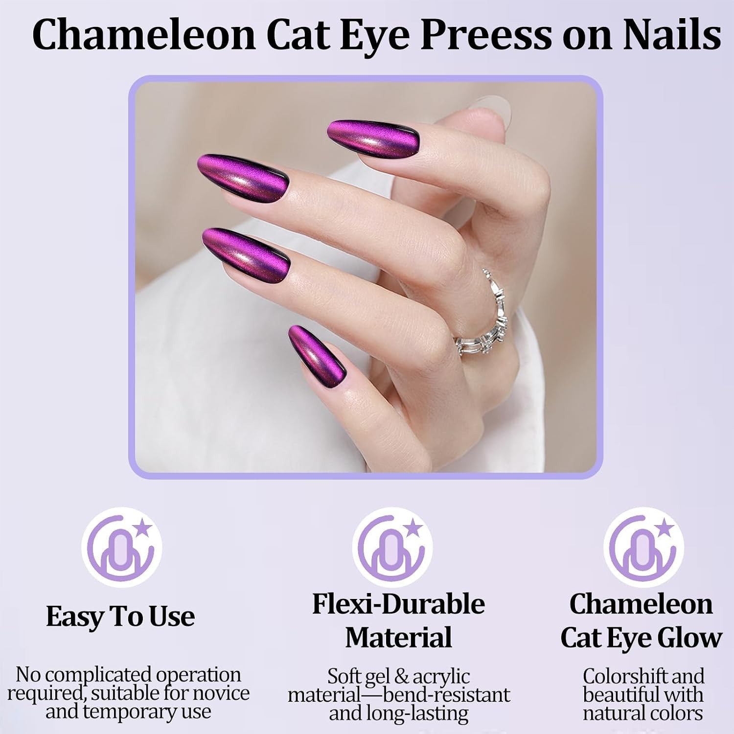 210pcs Cat Eye Press on Nails Almond 7 Colors Galaxy Acrylic Fake Nail | Reus…