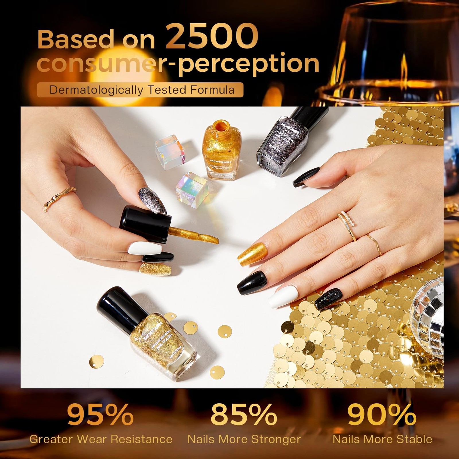 Morovan Nail Polish Set Fingernail: Black Gold White Glitter Nail Polish Kit …