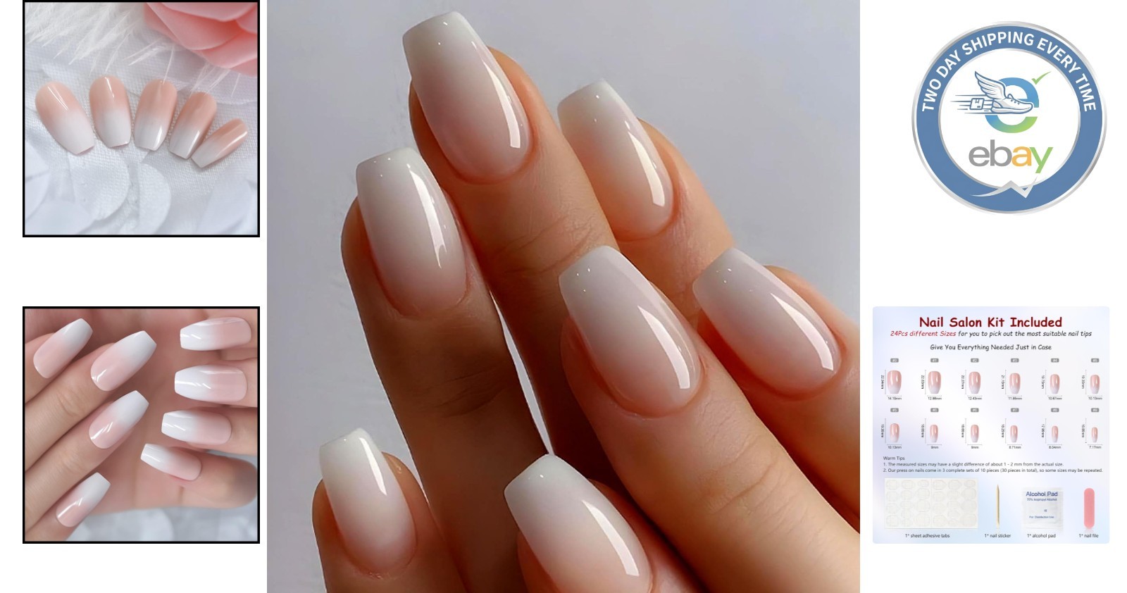 24-Piece Ballerina Ombre Pink Coffin Nails – Effortless Glam for Any Occasion