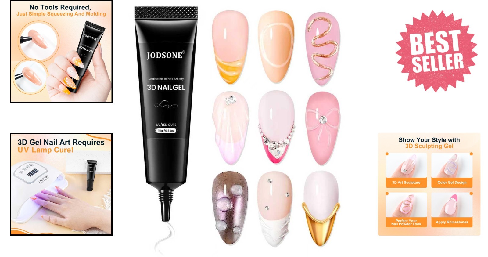 15g Crystal Clear No Wipe Gel for Effortless 3D Nail Designs & Texture Molding