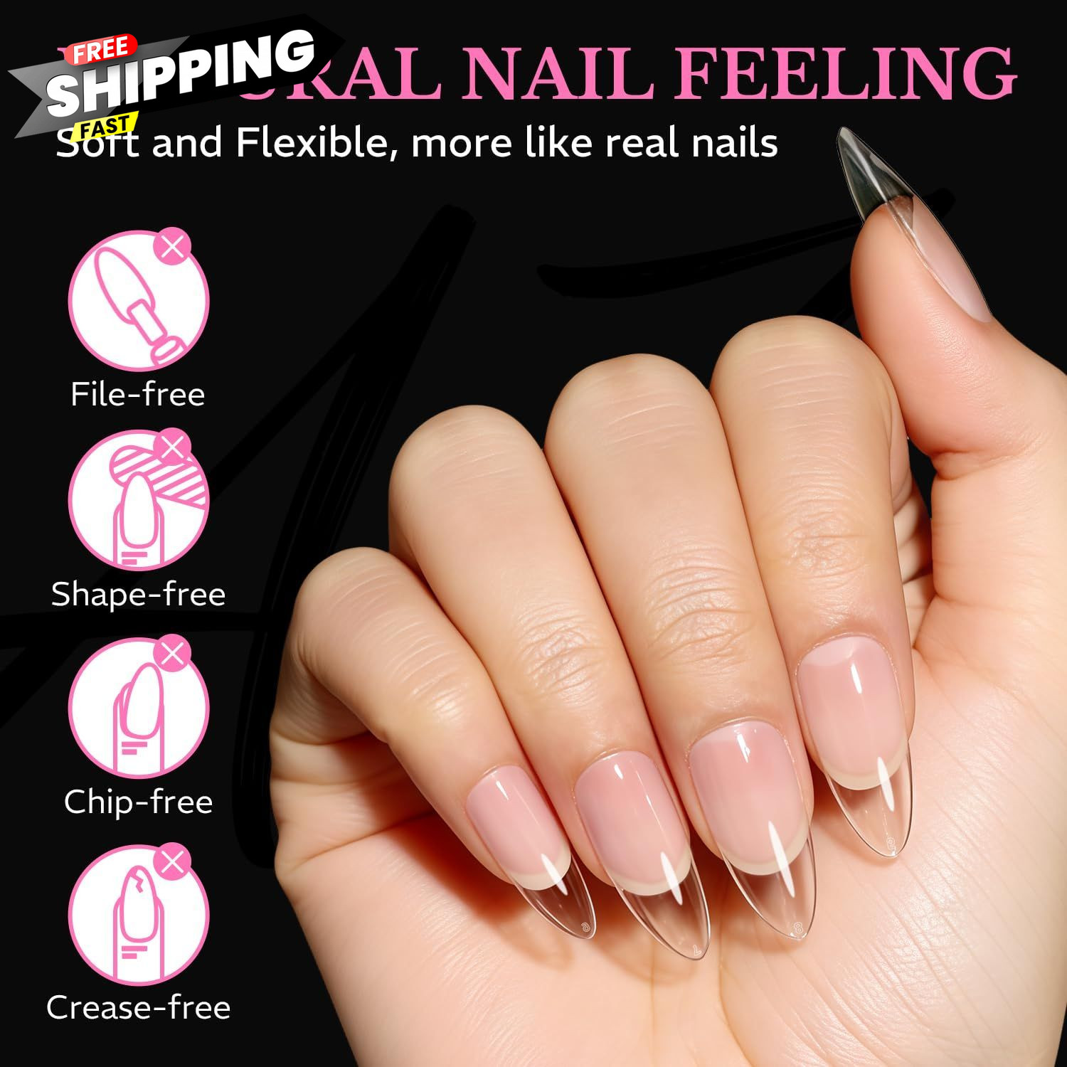 Medium Almond Nail Tips 600pcs 15 Size, 600 Piece Assortment,