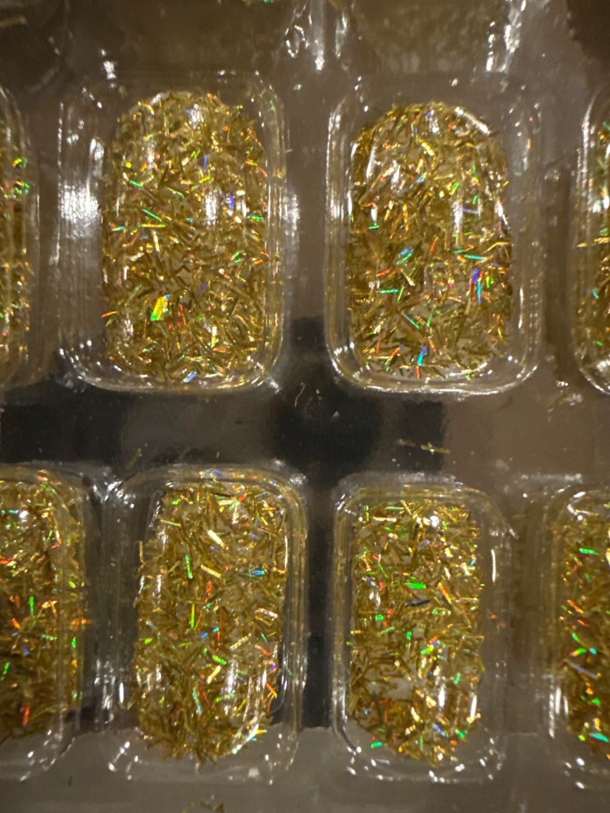 STELLA Press-On 12 Nails Medium SQUARE Glitter+Tinsel Holographic GOLD Dazzling