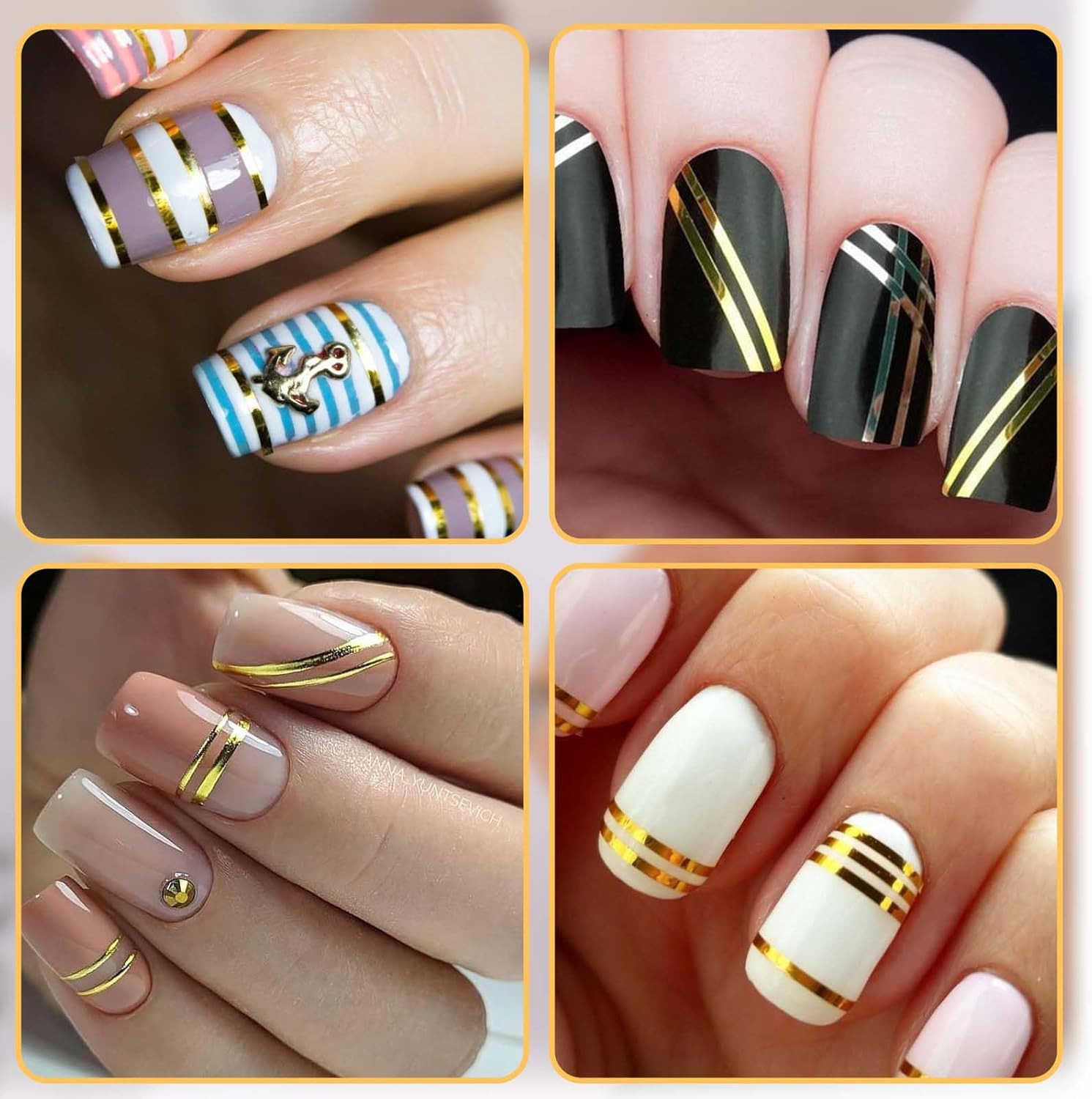 7 Sheets Line Nail Art Stickers Gold and Silver, Metallic Nail Striping for Wome