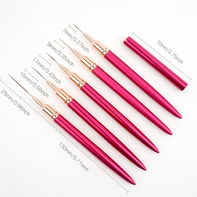Metal Flat Cap Peach Pink Drawing Pens 5pcs All-in-One Set for Nail Art