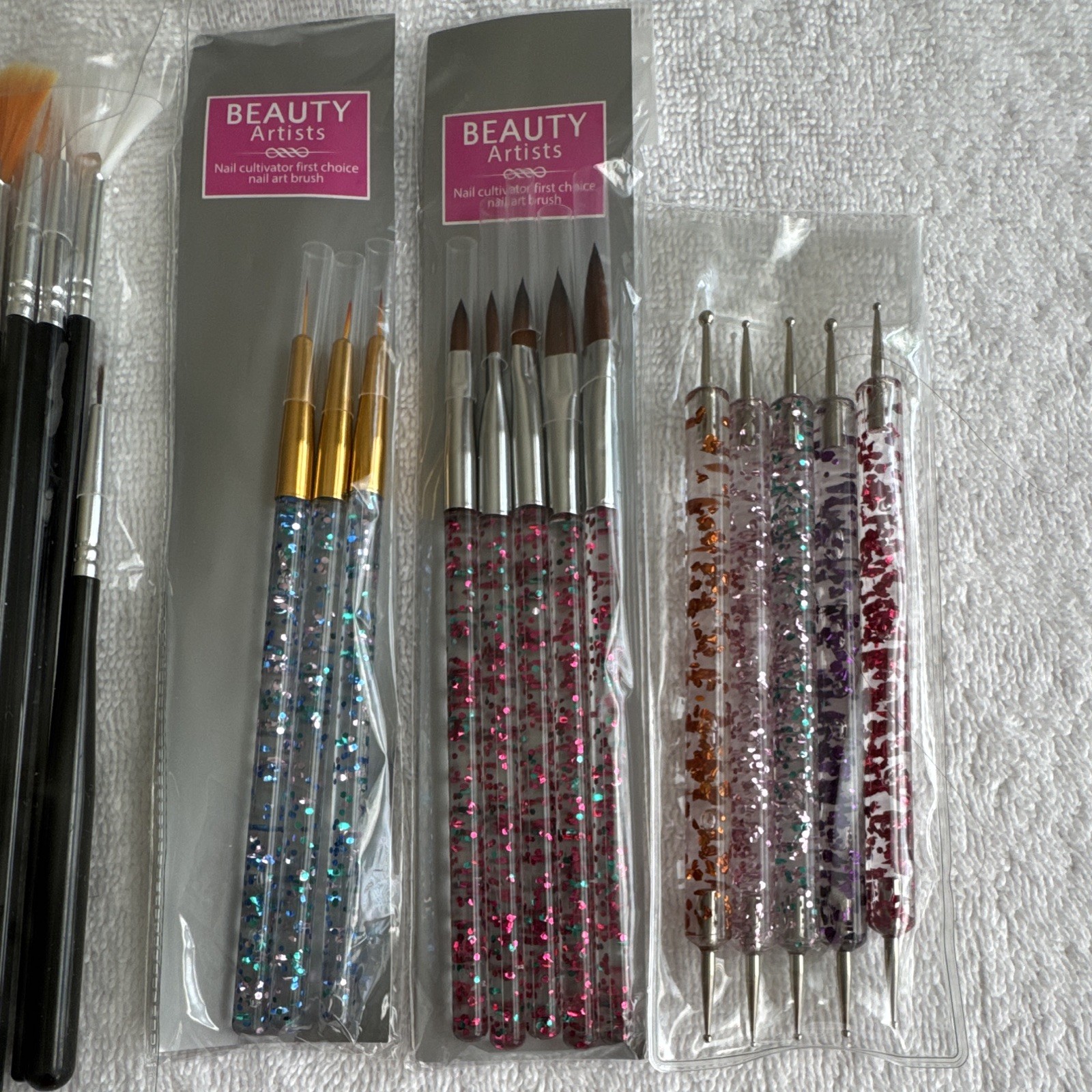 BEAUTY Artists Nail Art Brush Set, Multicolor Glitter Handle Brushes