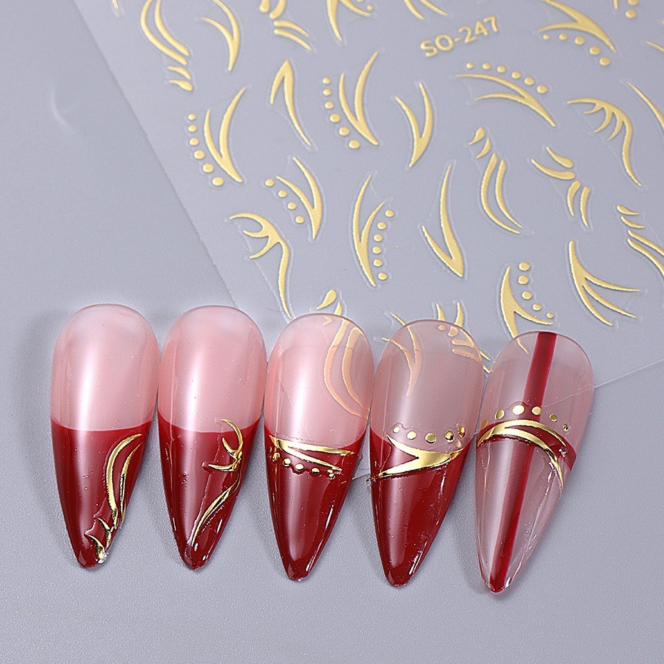 4Pcs Set Nail Stickers Abstract Line Self-Adhesive Slider Peel Off Decor NH30