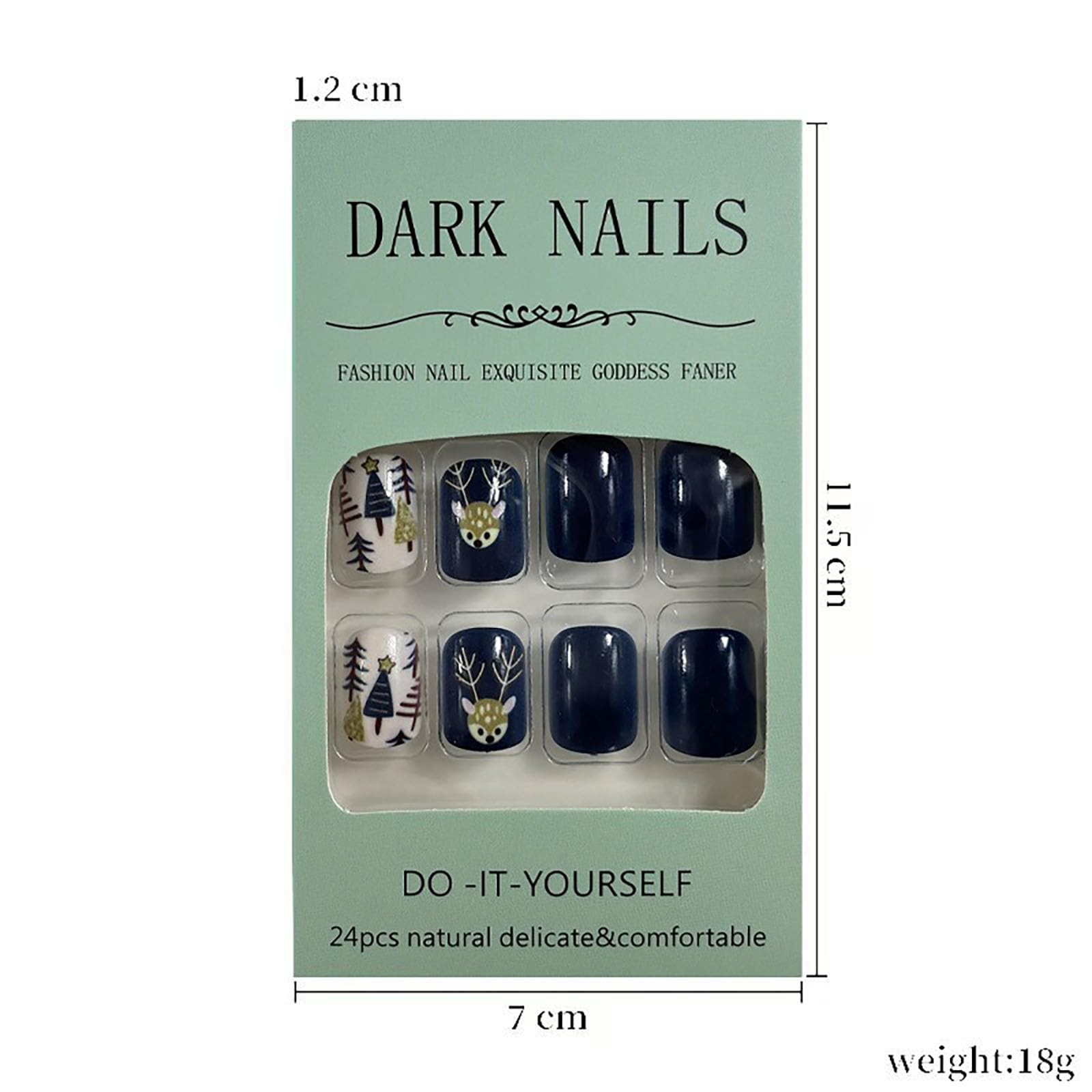 CHAONENG Milu Deer Christmas Press On Nails Short Square Blue 24Pcs